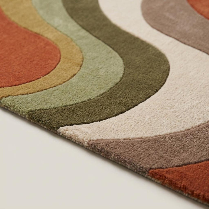 Translation missing: es.Hand Tufted Abstract Wool Rug, Retro Wave Area Rug for Living Room, Mid Century Modern Carpet __etsy:8037367610