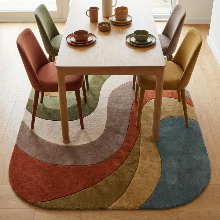 Translation missing: es.Hand Tufted Abstract Wool Rug, Retro Wave Area Rug for Living Room, Mid Century Modern Carpet __etsy:8037367620