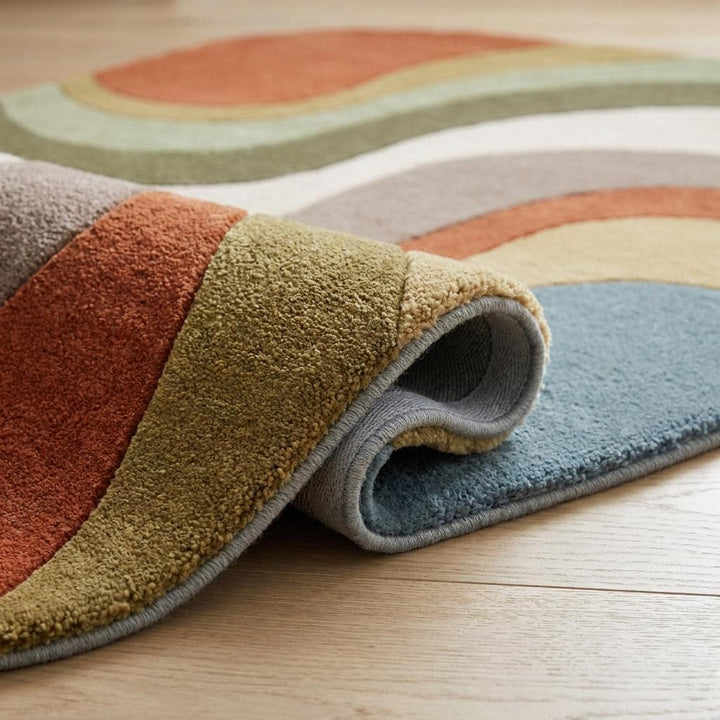 Translation missing: es.Hand Tufted Abstract Wool Rug, Retro Wave Area Rug for Living Room, Mid Century Modern Carpet __etsy:8085281643