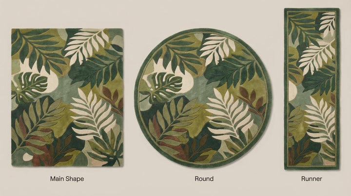 Translation missing: en.Hand Tufted Botanical Leaf Wool Rug 5x8, Modern Green Tropical Area Rug Living Room Nature Inspired Carpet
