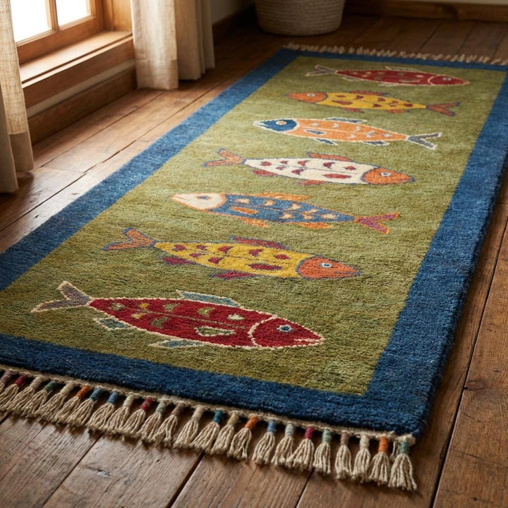 Translation missing: es.Hand Tufted Fish Pattern Wool Kitchen Hallway Runner Rug