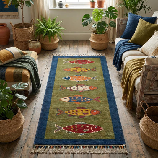 Translation missing: es.Hand Tufted Fish Pattern Wool Kitchen Hallway Runner Rug