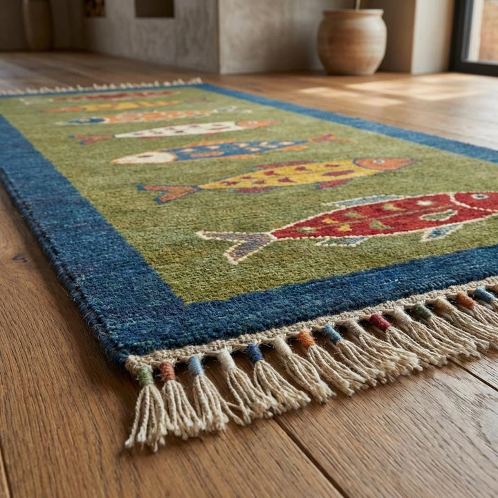 Translation missing: es.Hand Tufted Fish Pattern Wool Kitchen Hallway Runner Rug
