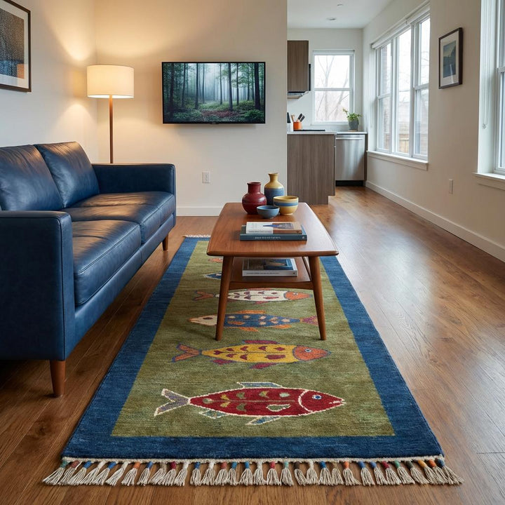 Translation missing: es.Hand Tufted Fish Pattern Wool Kitchen Hallway Runner Rug