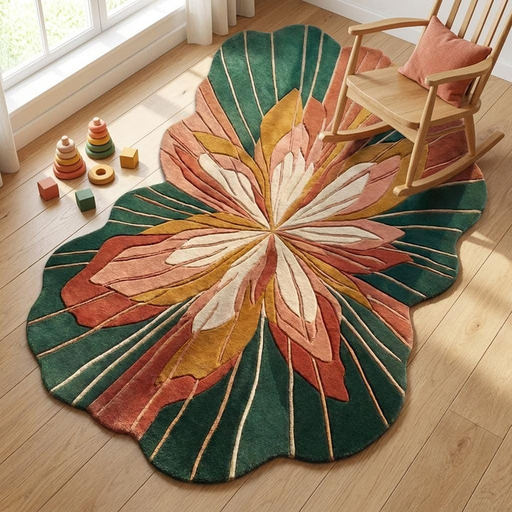 Translation missing: es.Hand Tufted Floral Wool Rug, Organic Modern Area Rug, Sculpted Flower Rug for Living Room Decor __etsy:8054075189