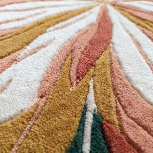 Translation missing: es.Close-up texture of carved hand tufted wool rug showing layered floral detailing, sculpted cut pile, and soft artisan craftsmanship __etsy:8054075183