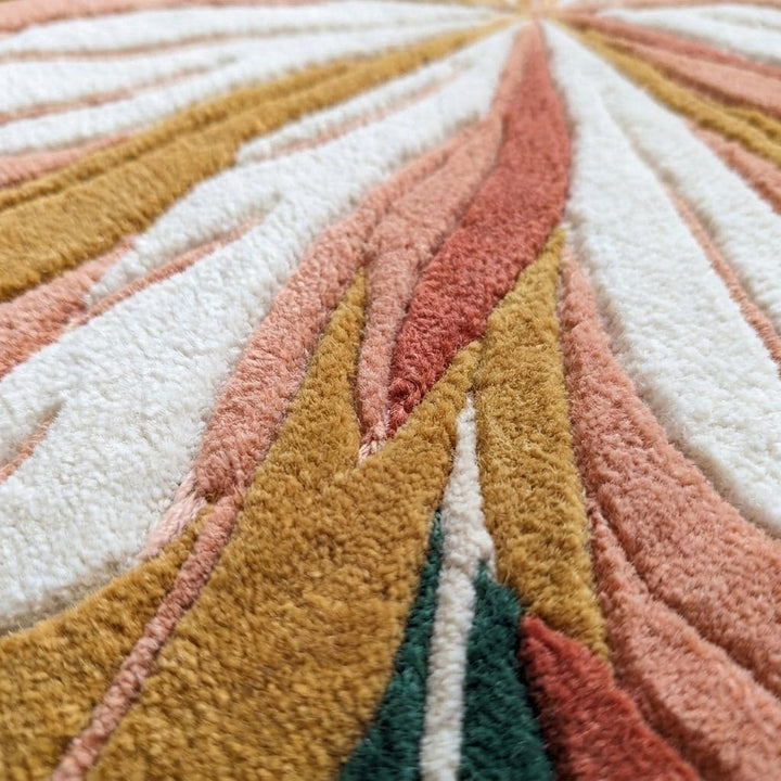 Translation missing: es.Close-up texture of carved hand tufted wool rug showing layered floral detailing, sculpted cut pile, and soft artisan craftsmanship __etsy:8054075183