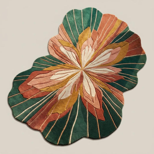 Translation missing: es.Organic modern botanical area rug with green, terracotta, blush, and ivory tones styled as a statement centerpiece in a luxury interior __etsy:8054075087