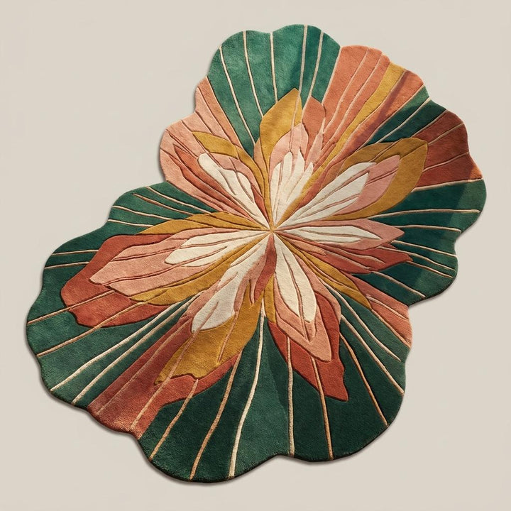 Translation missing: es.Organic modern botanical area rug with green, terracotta, blush, and ivory tones styled as a statement centerpiece in a luxury interior __etsy:8054075087