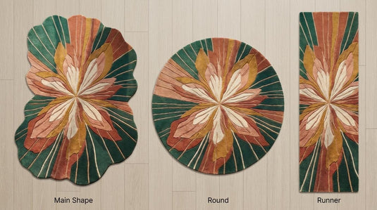Translation missing: es.Artistic floral rug available in rectangle, round, and runner hallway styles with sculpted botanical design and modern handmade texture __etsy:8006156816
