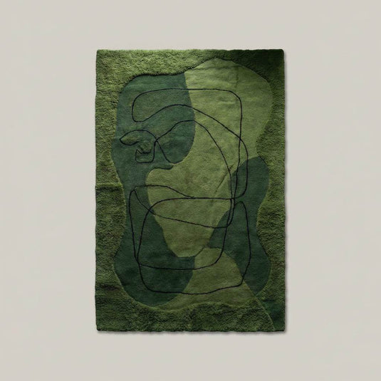 Translation missing: en.Top view of contemporary abstract line art rug in layered green tones