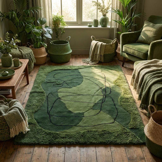 Translation missing: en.Plush high low sculpted hand tufted wool rug with organic shape pattern
