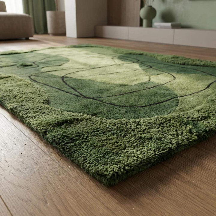 Translation missing: en.Hand Tufted Moss Green Abstract Area Rug Modern Line Art Carpet