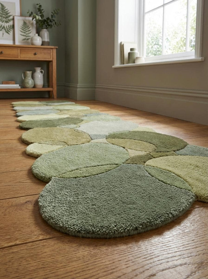 Translation missing: es.Hand Tufted Moss Green Pebble Runner Rug Organic Wool Hallway Rug