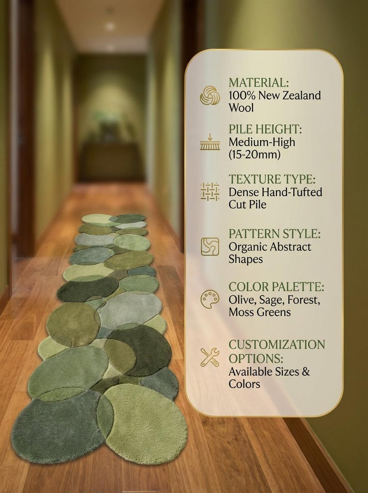 Translation missing: es.Hand Tufted Moss Green Pebble Runner Rug Organic Wool Hallway Rug