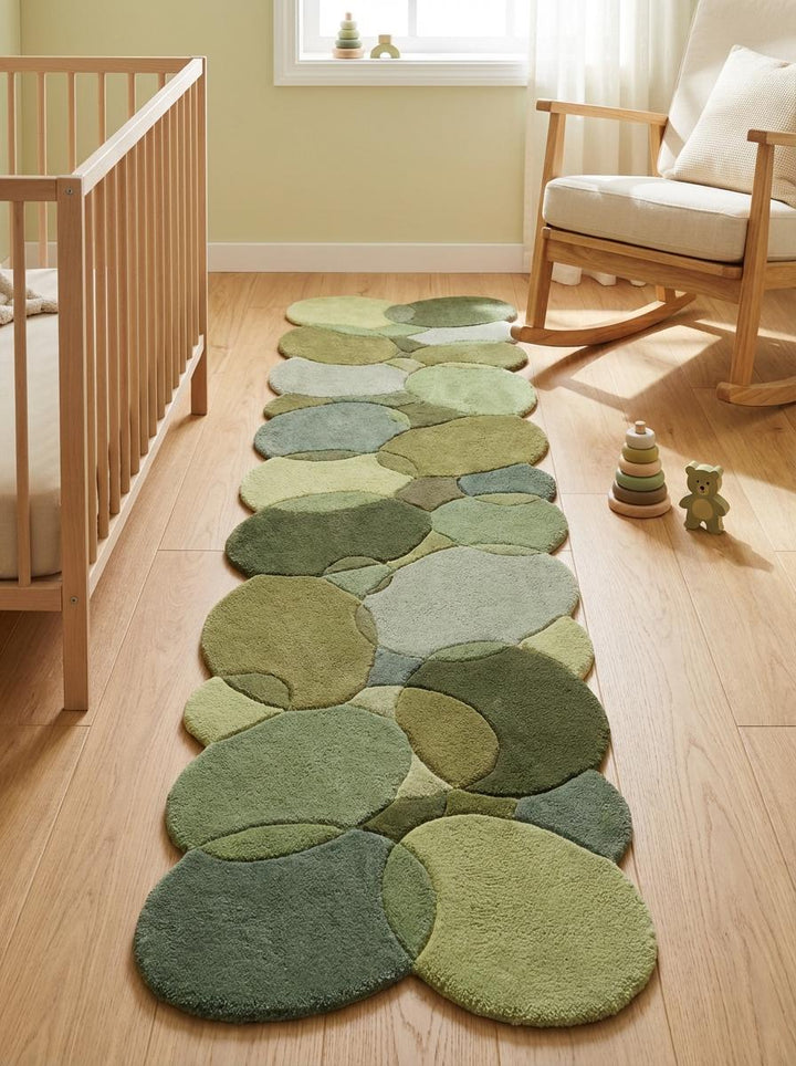 Translation missing: es.Biophilic design moss green tufted runner rug with sculpted organic stone pattern