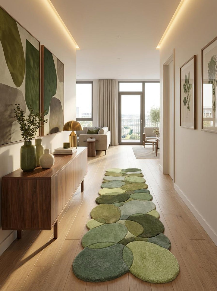 Translation missing: es.Hand Tufted Moss Green Pebble Runner Rug Organic Wool Hallway Rug