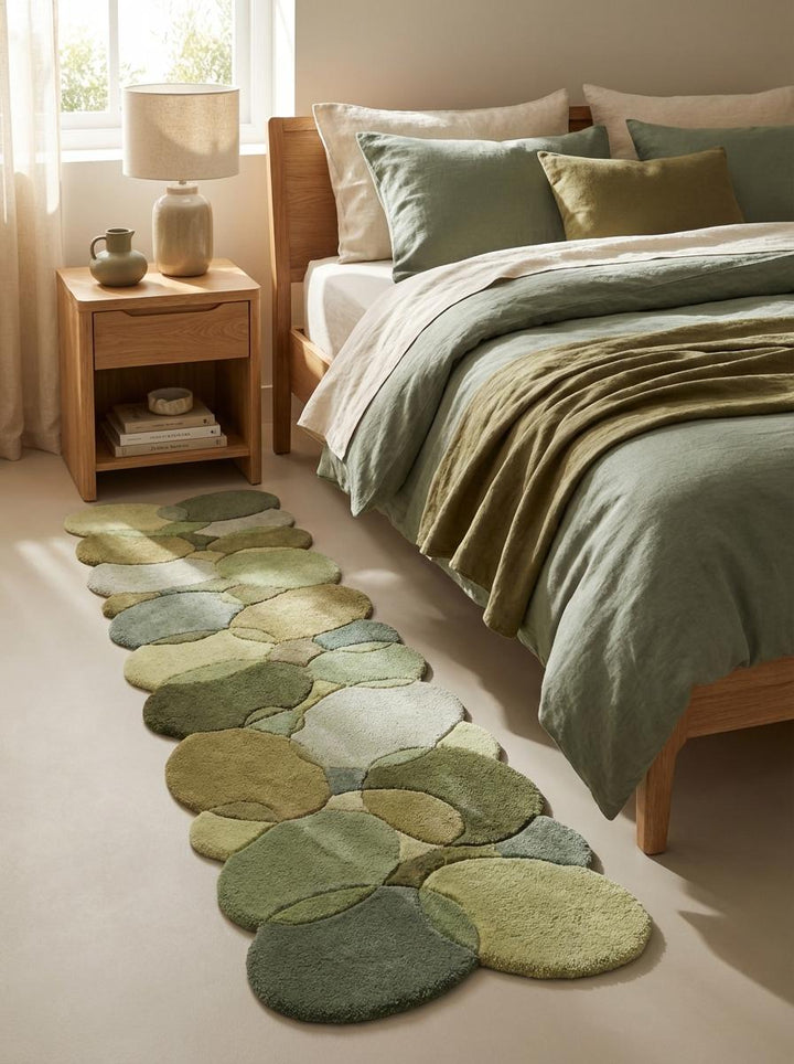 Translation missing: es.Hand Tufted Moss Green Pebble Runner Rug Organic Wool Hallway Rug