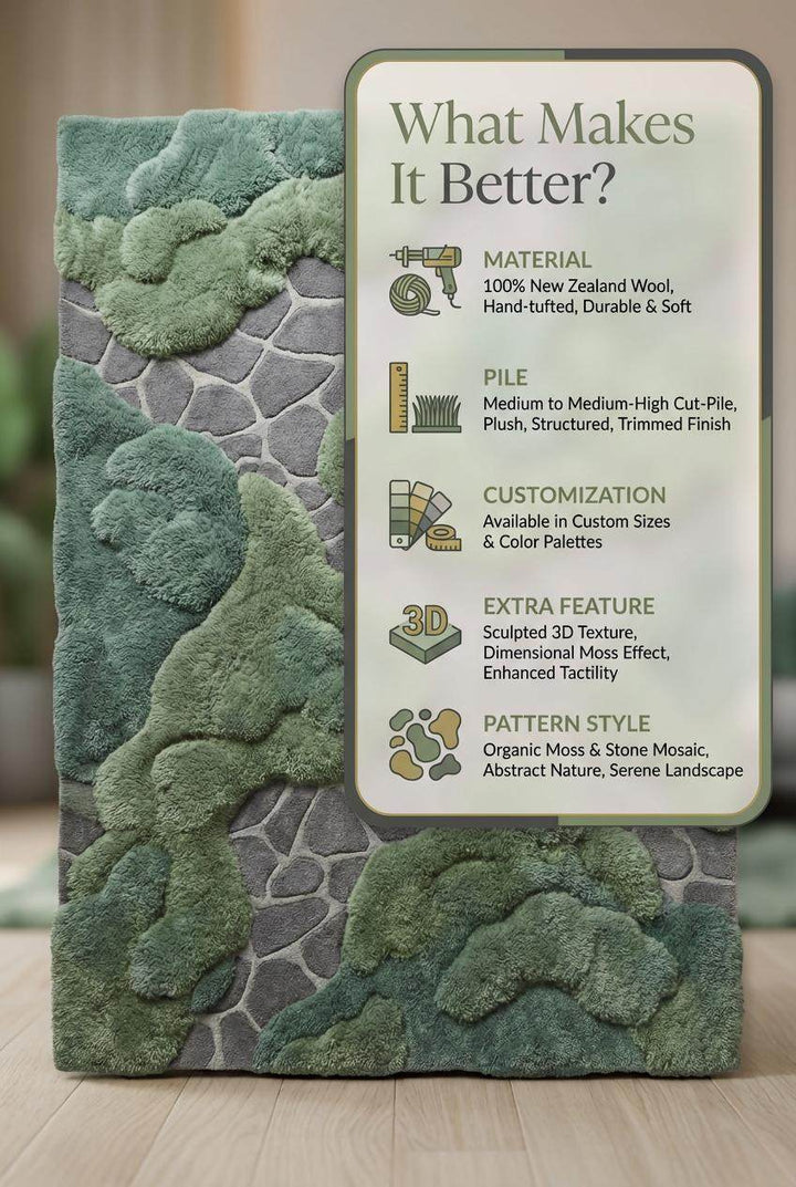 Translation missing: es.Hand Tufted Moss Green Rug, Organic Modern Textured Area Rug Decor