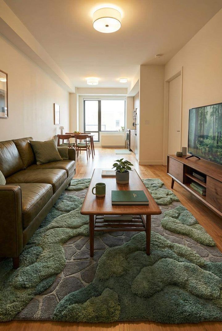 Translation missing: es.Hand Tufted Moss Green Rug, Organic Modern Textured Area Rug Decor