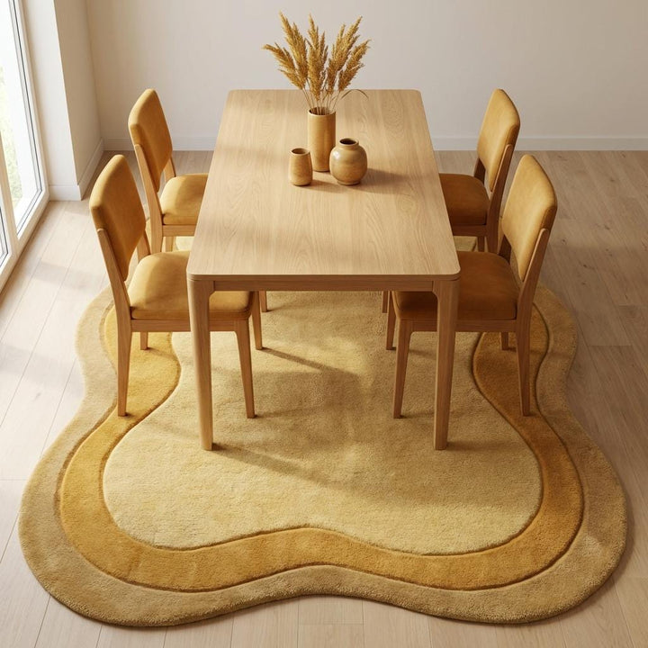Translation missing: es.Hand Tufted Mustard Abstract Rug, Modern Irregular Wool Area Rug for Scandinavian Living Room Decor