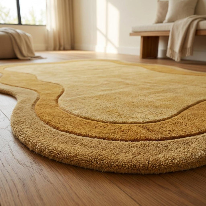 Translation missing: es.Hand Tufted Mustard Abstract Rug, Modern Irregular Wool Area Rug for Scandinavian Living Room Decor