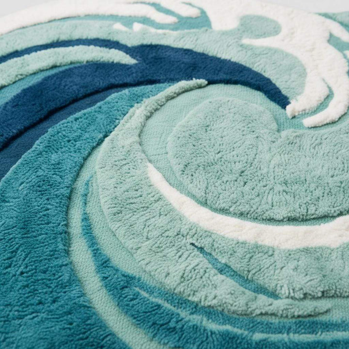 Translation missing: es.Hand Tufted Ocean Wave Rug – Teal &amp; Navy Coastal Accent