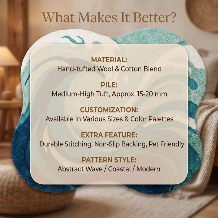 Translation missing: es.Hand Tufted Ocean Wave Rug – Teal &amp; Navy Coastal Accent