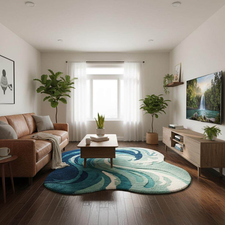 Translation missing: es.Hand Tufted Ocean Wave Rug – Teal &amp; Navy Coastal Accent