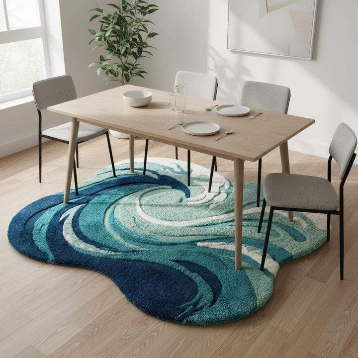 Translation missing: es.Hand Tufted Ocean Wave Rug – Teal &amp; Navy Coastal Accent