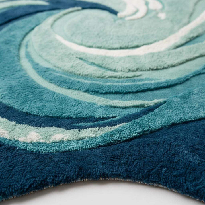 Translation missing: es.Hand Tufted Ocean Wave Rug – Teal &amp; Navy Coastal Accent