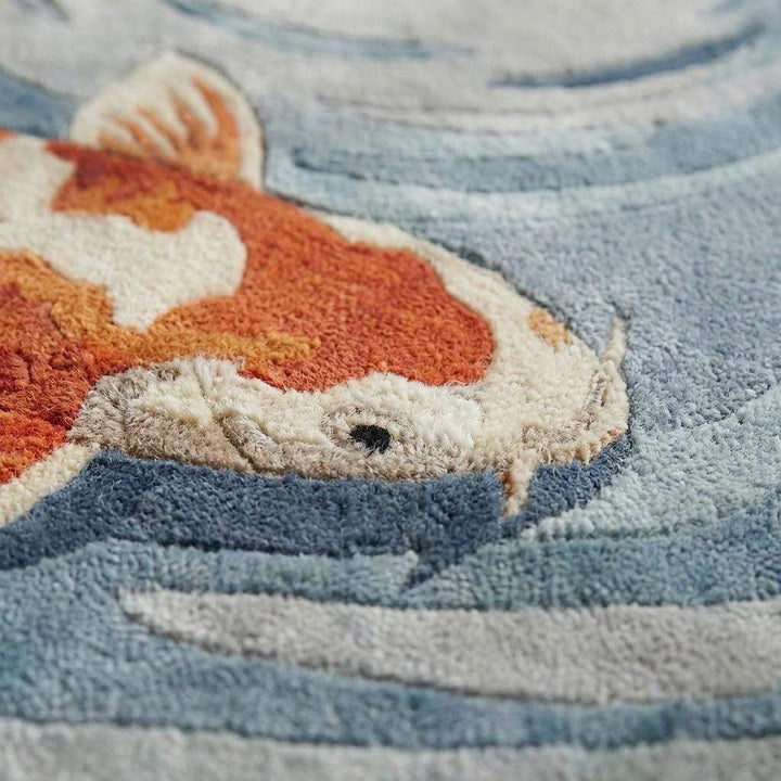 Translation missing: es.Hand Tufted Round Koi Fish Rug Blue Orange Decor