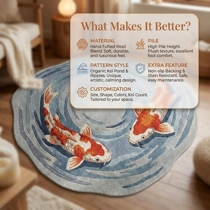 Translation missing: es.Hand Tufted Round Koi Fish Rug Blue Orange Decor