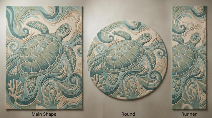 Translation missing: en.Hand Tufted Round Turtle Rug 6x6 Coastal Wool Area Rug Ocean Theme Nursery Kids Room Beach House Decor