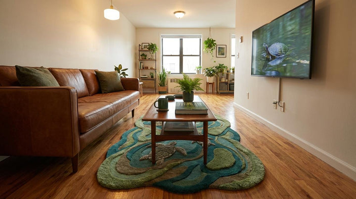 Translation missing: es.Hand Tufted Turtle Rug, Coastal Kids Room Wool Area Rug, Organic Ocean Shape Nursery Decor