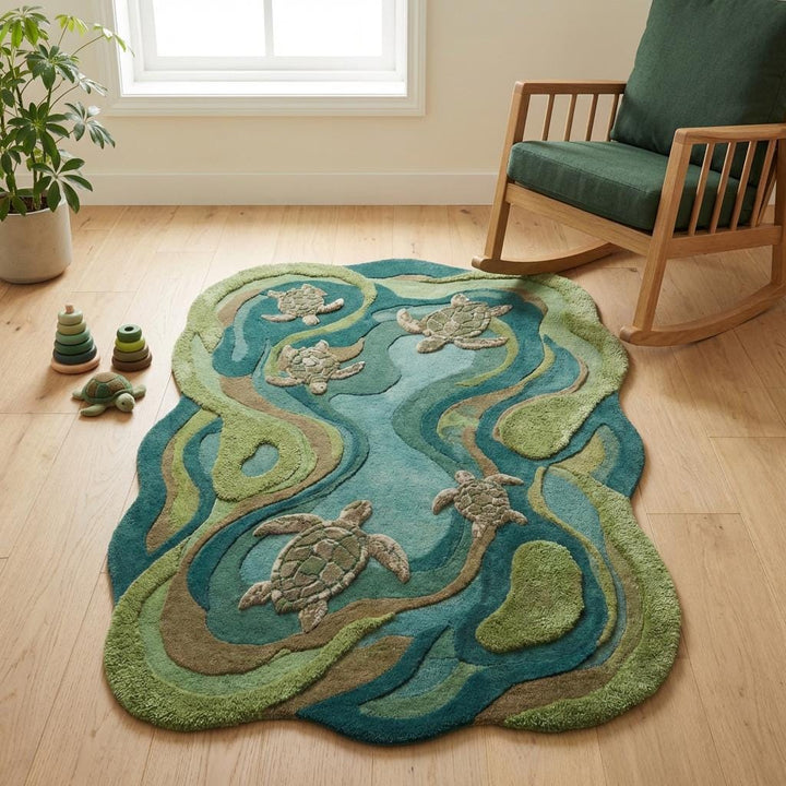 Translation missing: es.Artistic irregular shaped hand tufted area rug designed for nursery, kids bedroom, or coastal interior décor