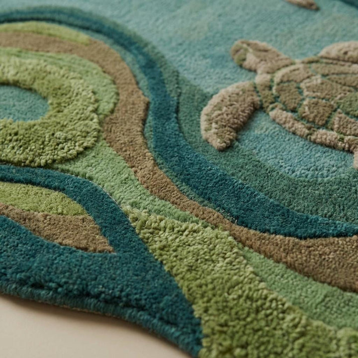 Translation missing: es.Hand Tufted Turtle Rug, Coastal Kids Room Wool Area Rug, Organic Ocean Shape Nursery Decor