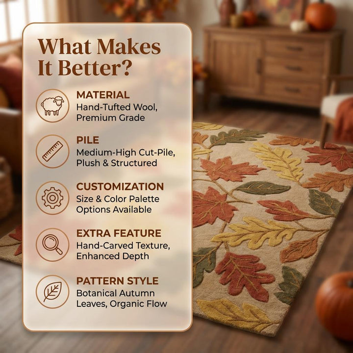 Translation missing: en.Hand Tufted Wool Autumn Leaf Rug 8x10 Floral Area Rug