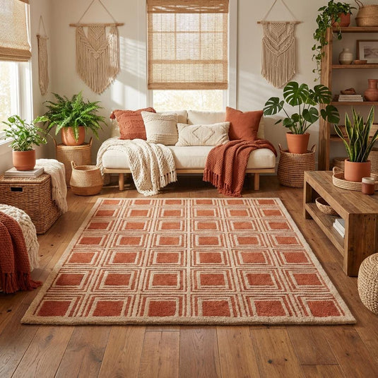 Translation missing: es.Contemporary carved wool rug featuring bold square pattern and plush texture ideal for living room or bedroom décor
