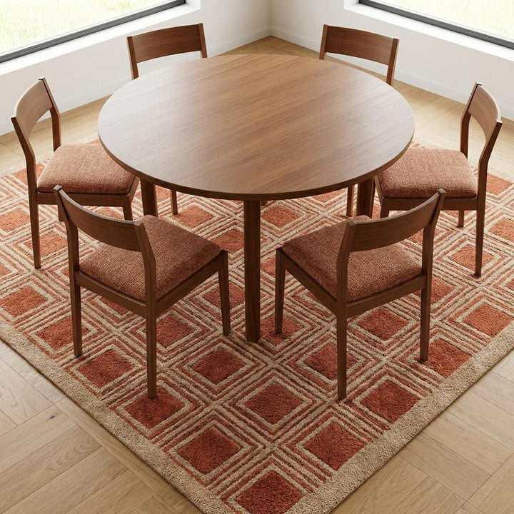 Translation missing: es.Hand Tufted Wool Geometric Area Rug, Rust Terracotta Modern Square Pattern Carpet for Living Room Bedroom Home Decor