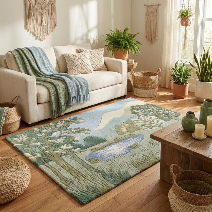 Translation missing: en.Artistic nature inspired wool rug featuring dimensional carving and soft plush pile for cozy living spaces