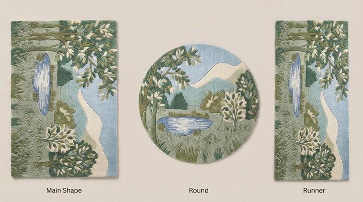 Translation missing: en.Hand Tufted Wool Landscape Rug Carved High Low Pile Green Botanical Living Room Area Carpet