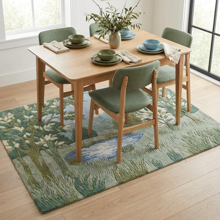 Translation missing: en.Hand Tufted Wool Landscape Rug Carved High Low Pile Green Botanical Living Room Area Carpet