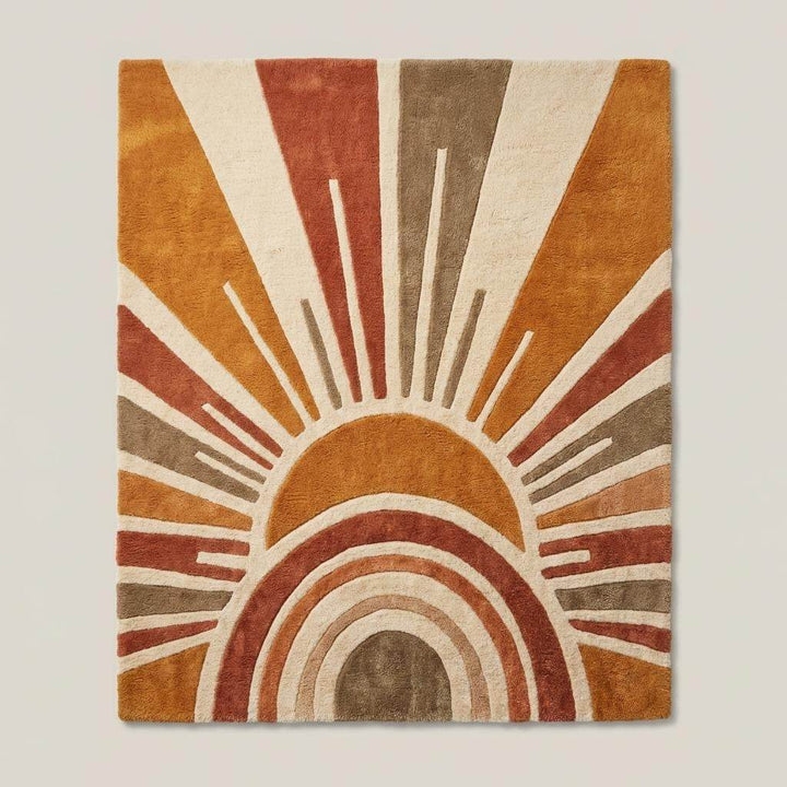Translation missing: es.Modern mid century inspired wool rug featuring warm terracotta and mustard tones