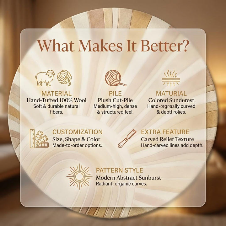 Translation missing: es.Hand Tufted Wool Round Rug, Modern Abstract Sunburst Carpet Decor