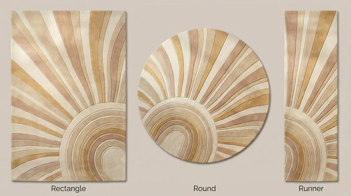 Translation missing: es.Hand Tufted Wool Round Rug, Modern Abstract Sunburst Carpet Decor