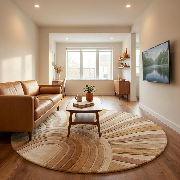 Translation missing: es.Hand Tufted Wool Round Rug, Modern Abstract Sunburst Carpet Decor