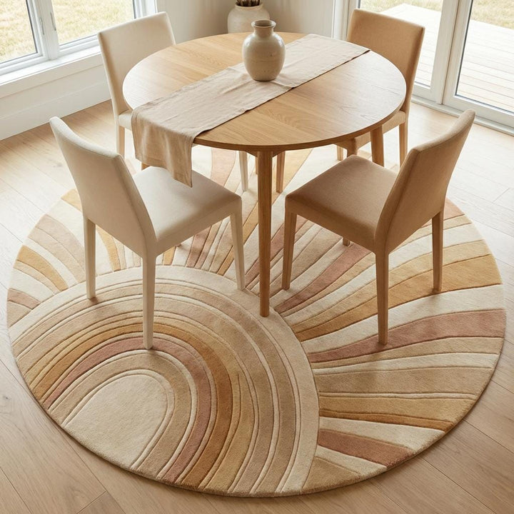 Translation missing: es.Hand Tufted Wool Round Rug, Modern Abstract Sunburst Carpet Decor