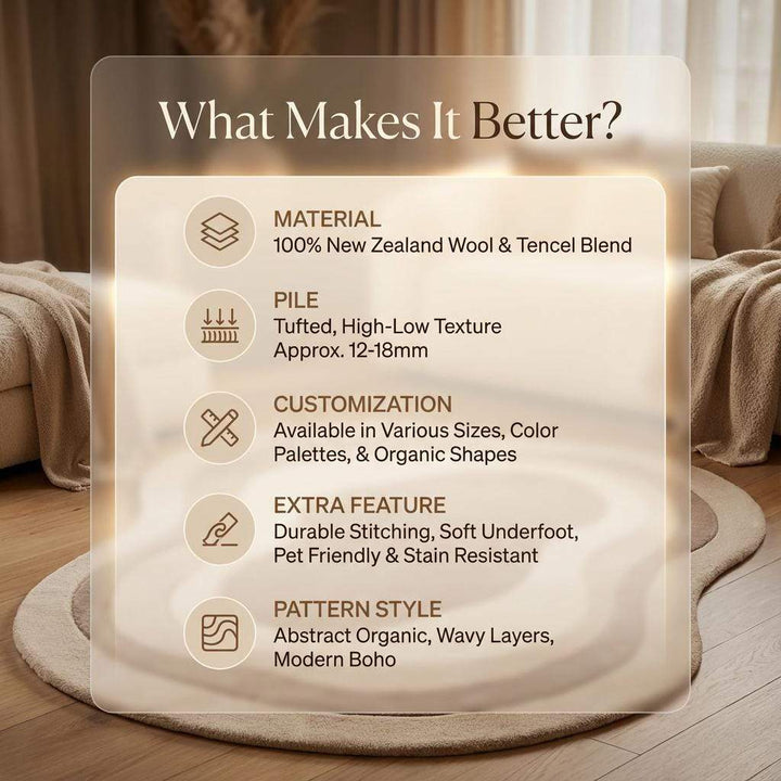 Translation missing: es.Hand Tufted Wool Rug, Irregular Organic Neutral Scandinavian Decor