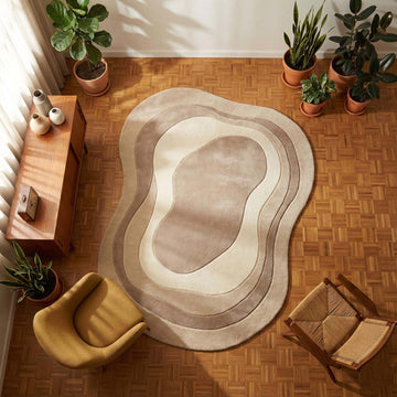 Translation missing: en.Irregular hand tufted wool rug with organic neutral tones and plush texture for modern Scandinavian decor